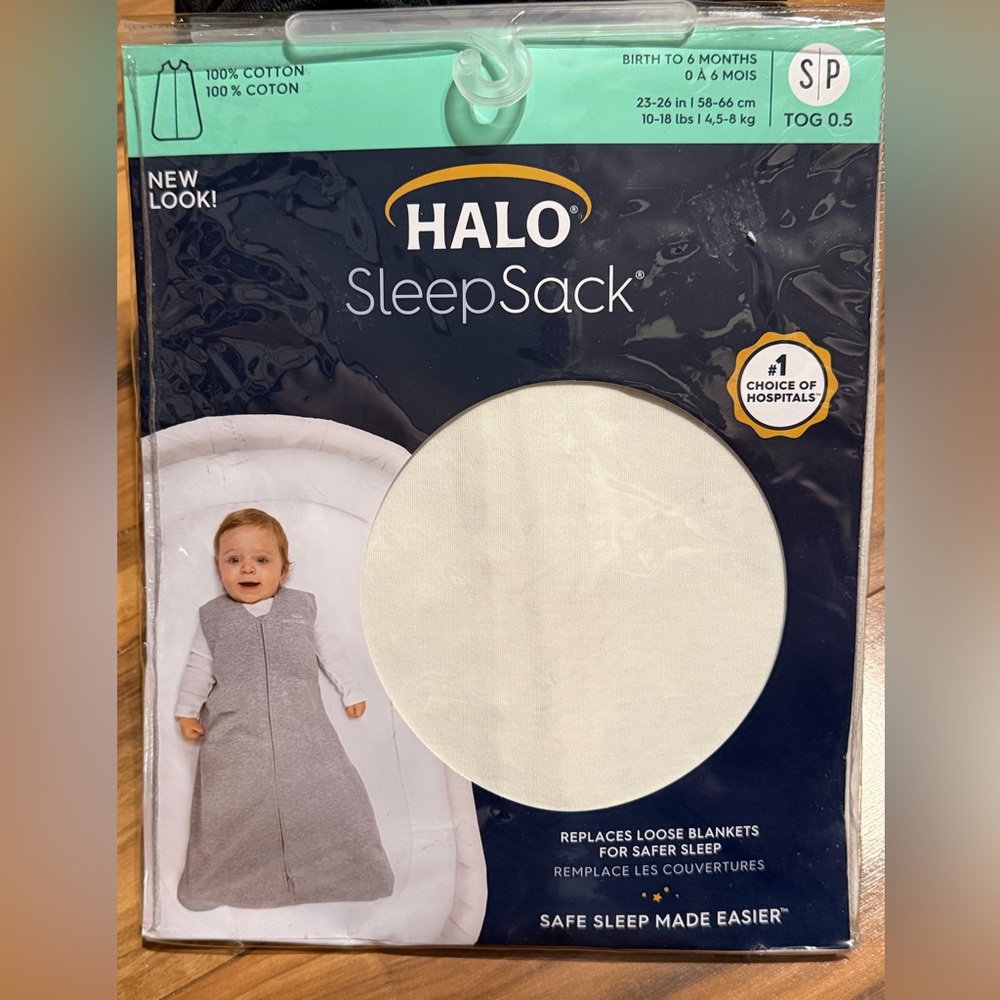 Halo SleepSack in Soft cream. New in package   0-6 months  Safe baby 100% cotton
